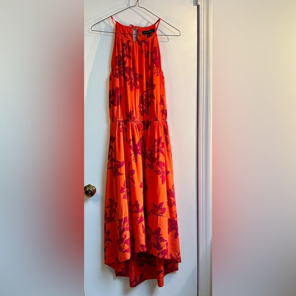 Banana Republic Silk!  Vibrant coral high low dress. Sz 8. Read description
